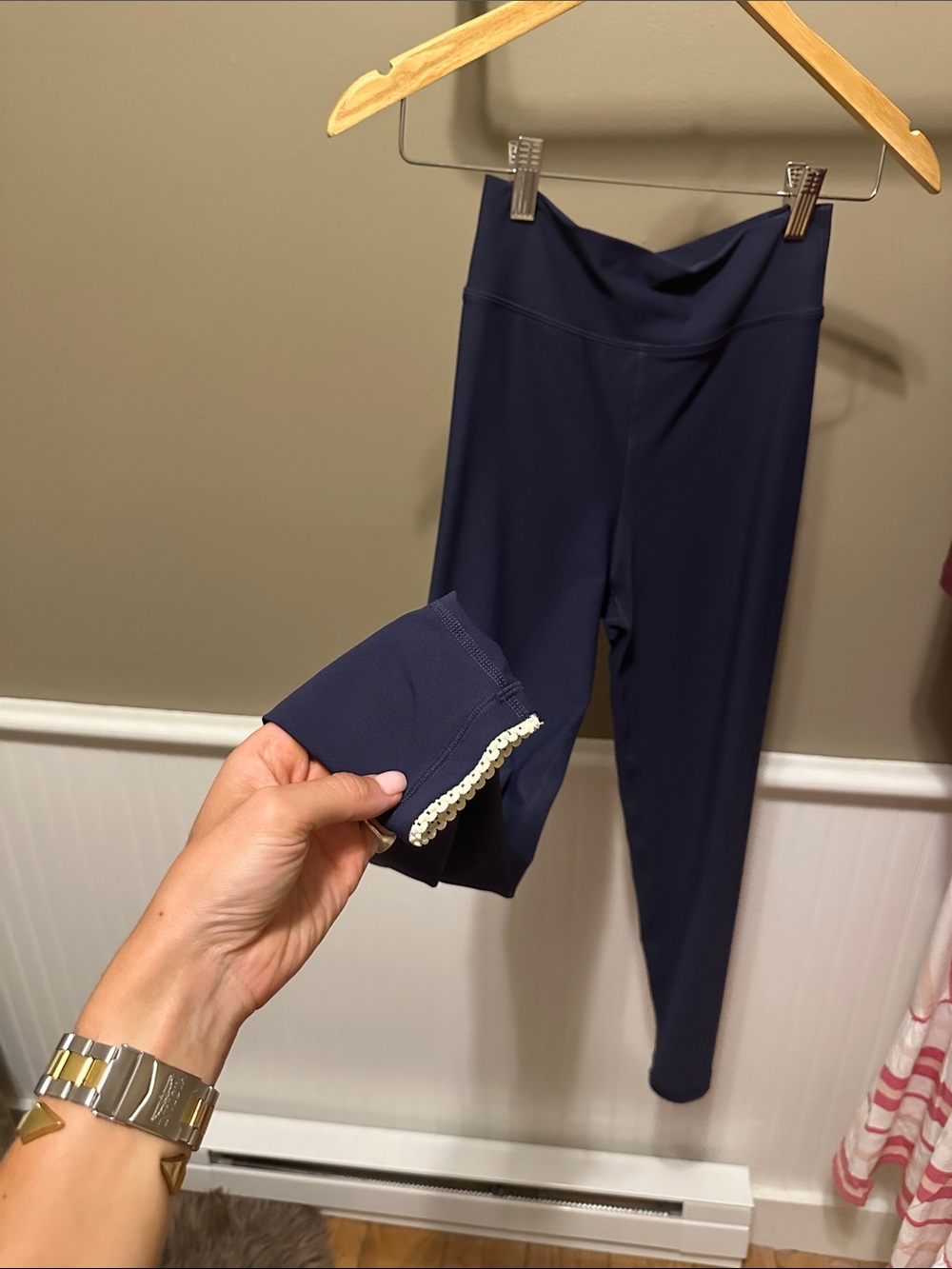 The Upside Navy High-Rise Leggings with Pearl-Trim Ankles